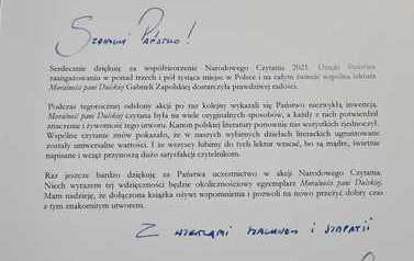 Zdjęcie przedstawia podziękowania 
