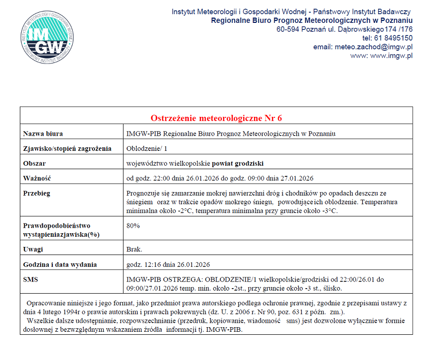 Ostrzeżenie meteorologiczne &ndash; Oblodzenie 
