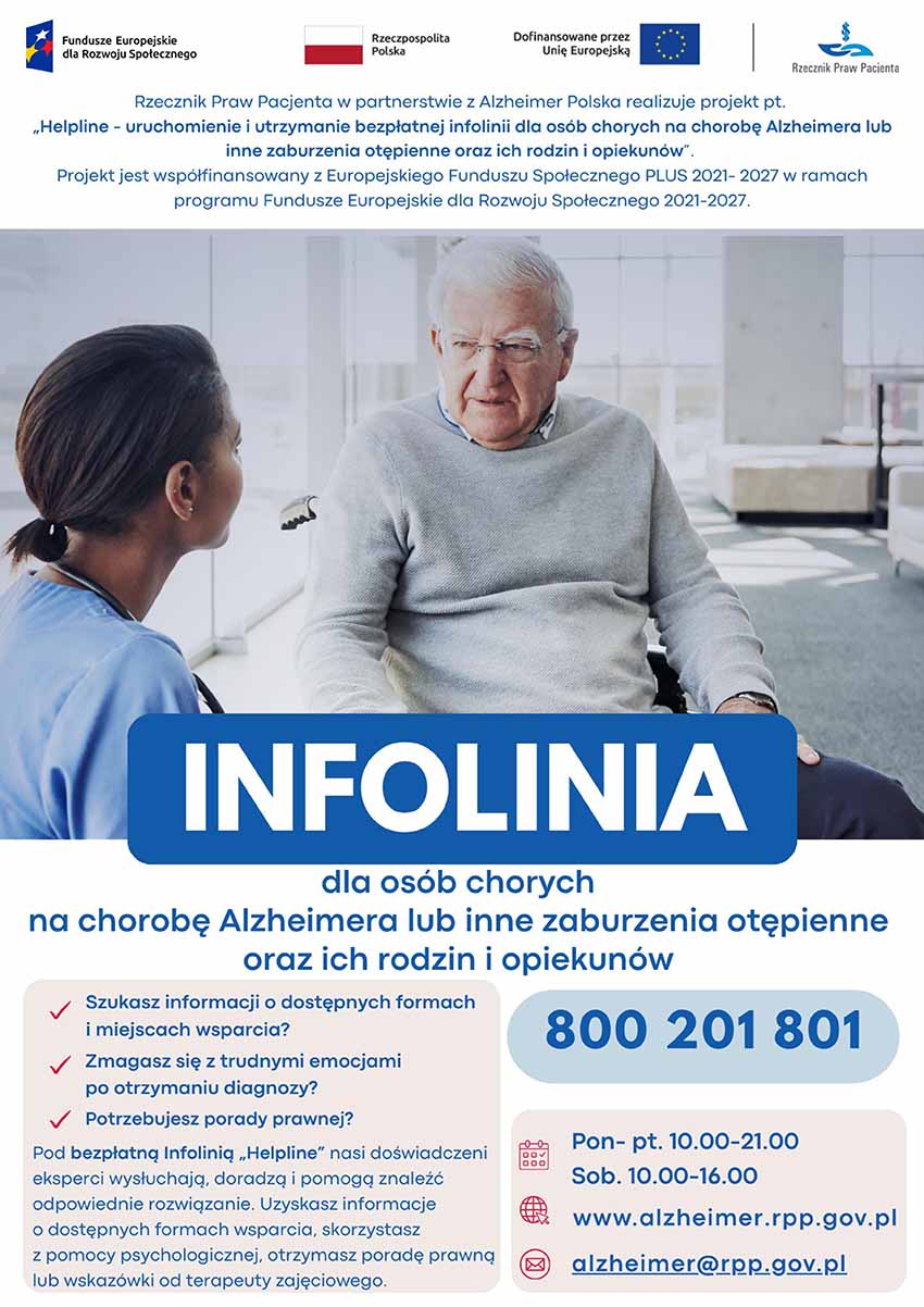 infolinię ,,Helpline&rdquo; dla os&oacute;b chorych na&nbsp;chorobę Alzheimera lub&nbsp;inne zaburzenia otępienne oraz&nbsp;ich rodzin i&nbsp;opiekun&oacute;w